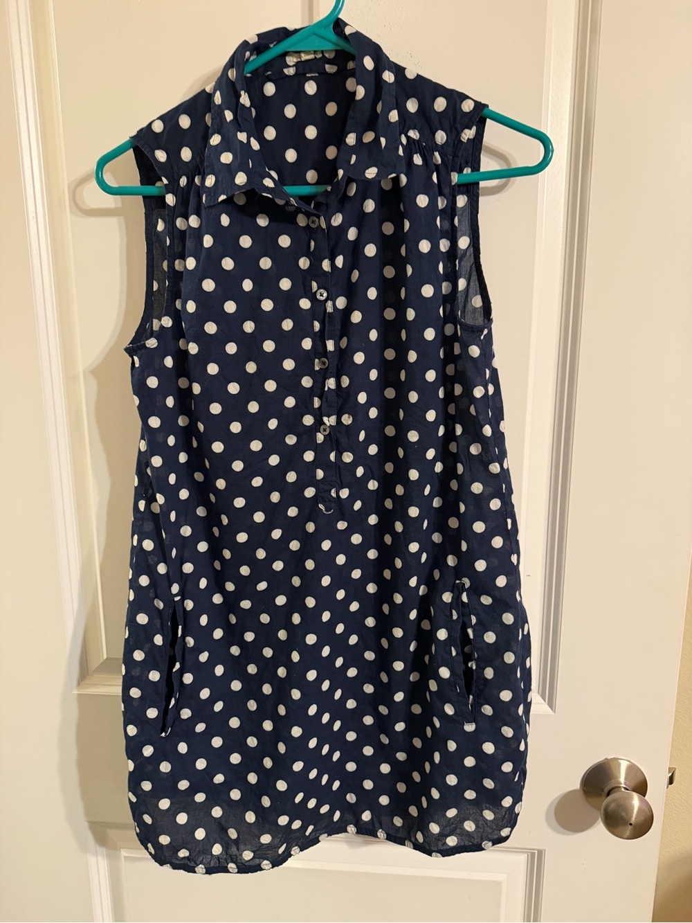 J Crew Navy Polka Dot Sleeveless Tunic Dress